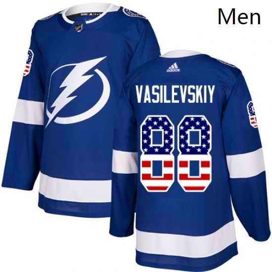 Mens Adidas Tampa Bay Lightning 88 Andrei Vasilevskiy Authentic Blue USA Flag Fashion NHL Jersey
